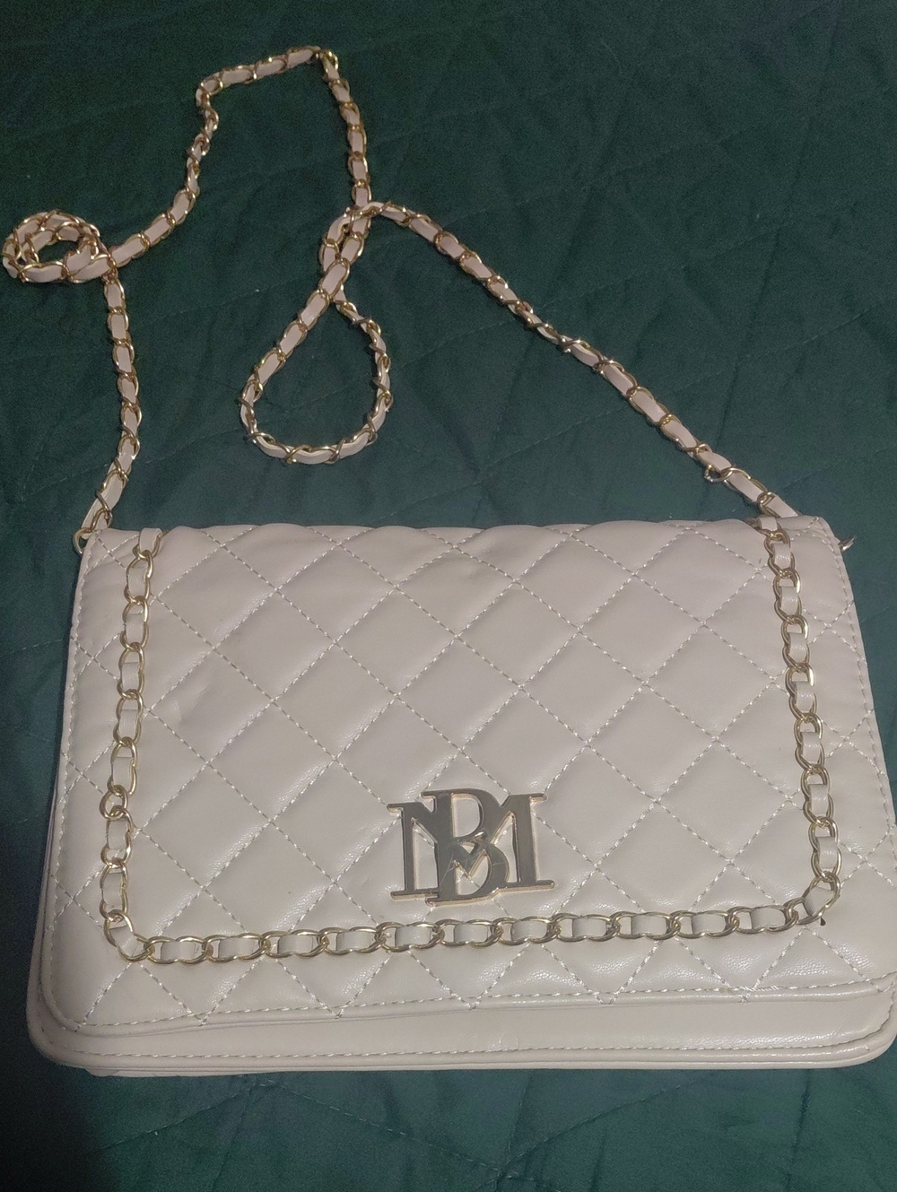 Quilted Beige Chain Shoulder Bag with Gold Hardware